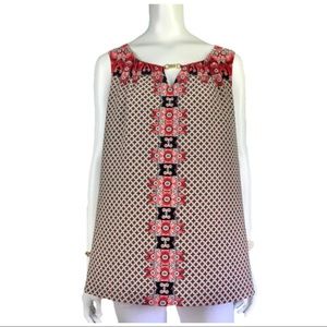 Dana Buchman Sleeveless Print Gold Bar Keyhole XL